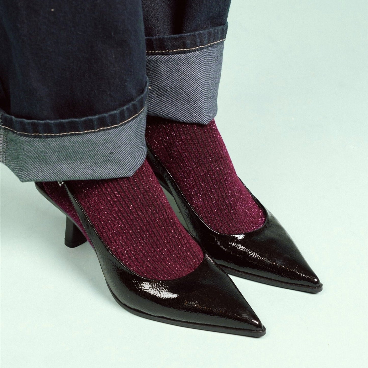 Burgundy Wine Glitter Lurex Socks