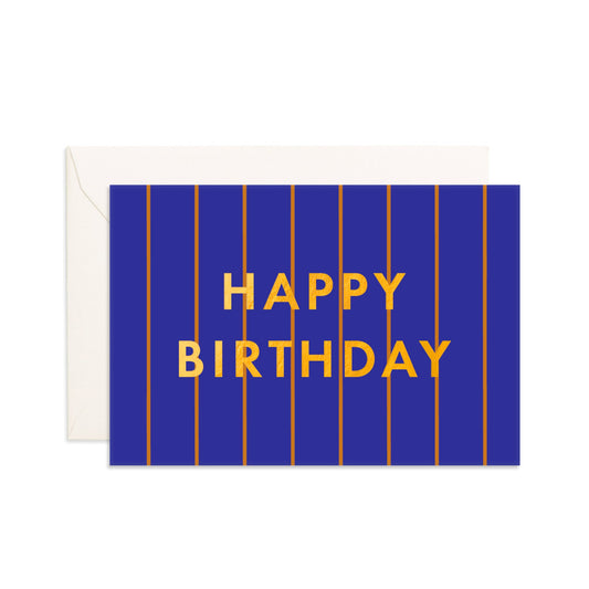 Birthday Cobalt Pinstripe Mini Greeting Card