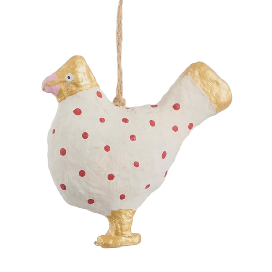 Mache Red Spotty Chicken Decoration
