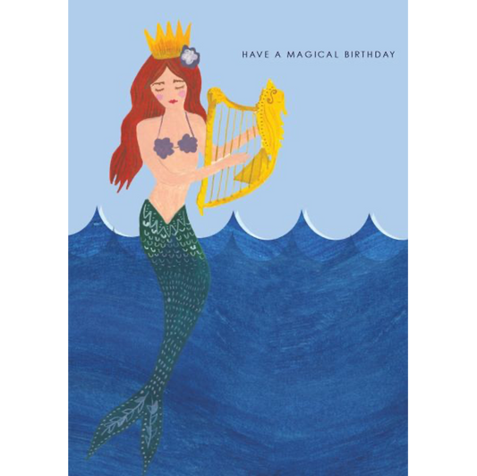 Mermaid Harp Birthday Greeting Card