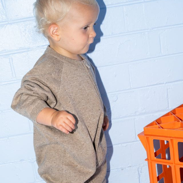 Organic Speckle Oatmeal Knit Baby Zipper Starsuit