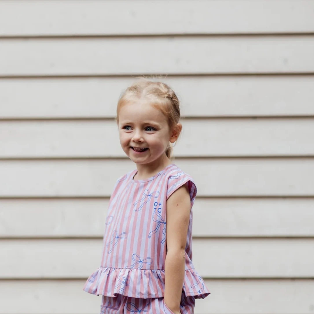 Blue Bows Boxy Frill Kids Singlet