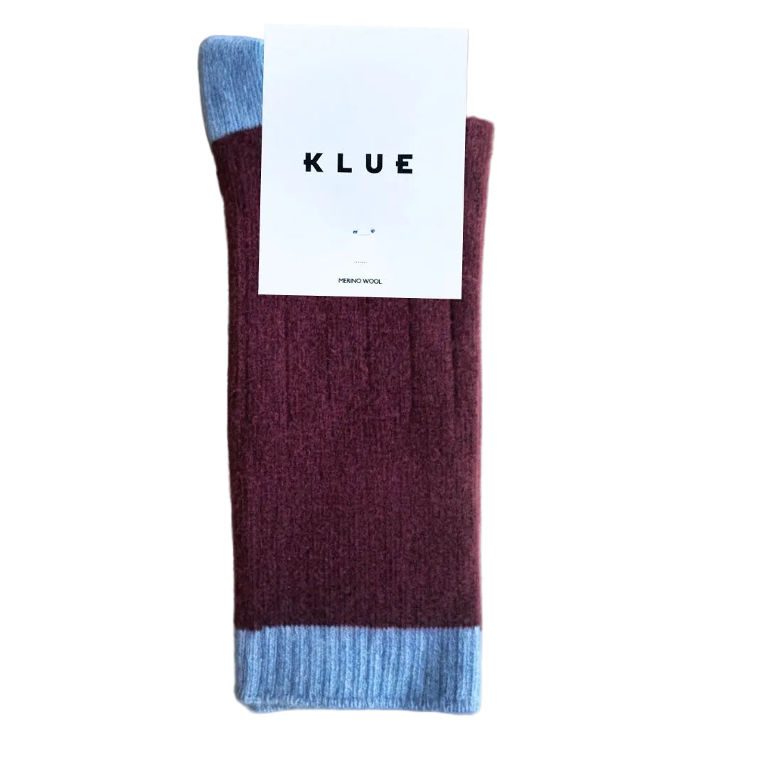 Burgundy & Sky Blue Bands Merino Wool Socks