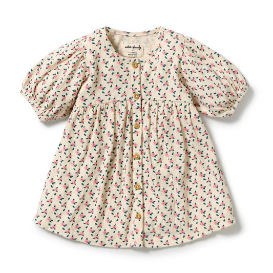 Little Blossom Organic Crinkle Button Baby Dress