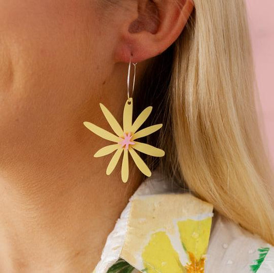 Daisy Hoop Yellow Earrings