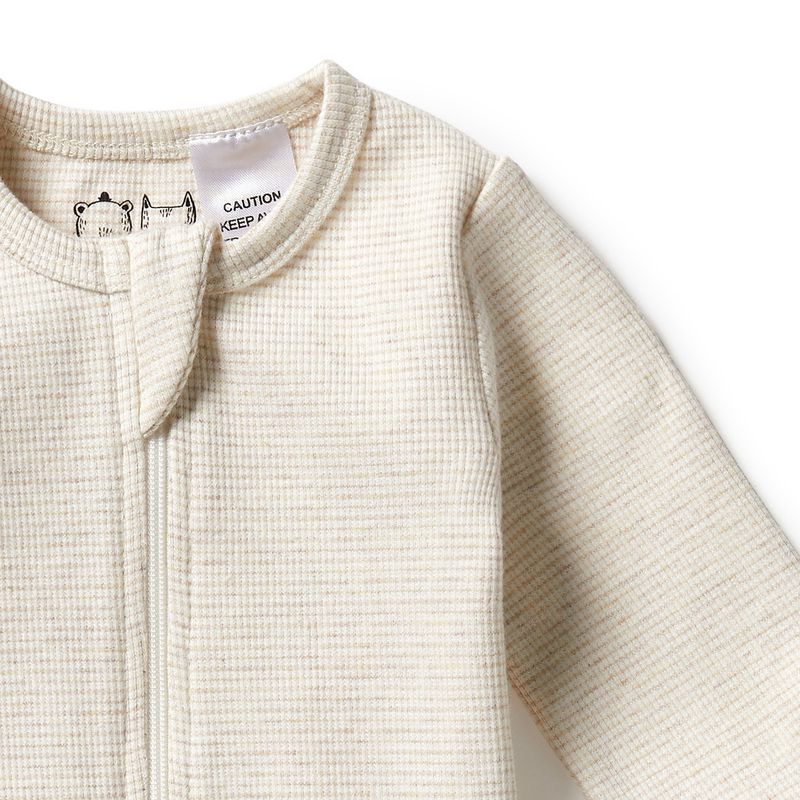Oatmeal Organic Stripe Rib Zipsuit with Feet