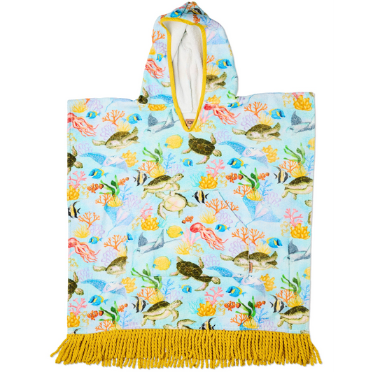 Reef Life Printed Kids Terry Poncho