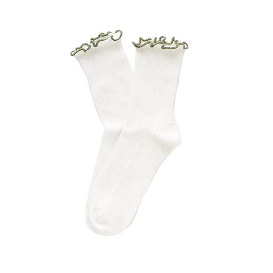Khaki Organic Cotton Socks with Ruffles