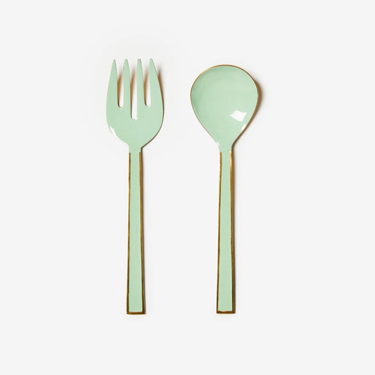 Enamel Mint Salad Servers Set