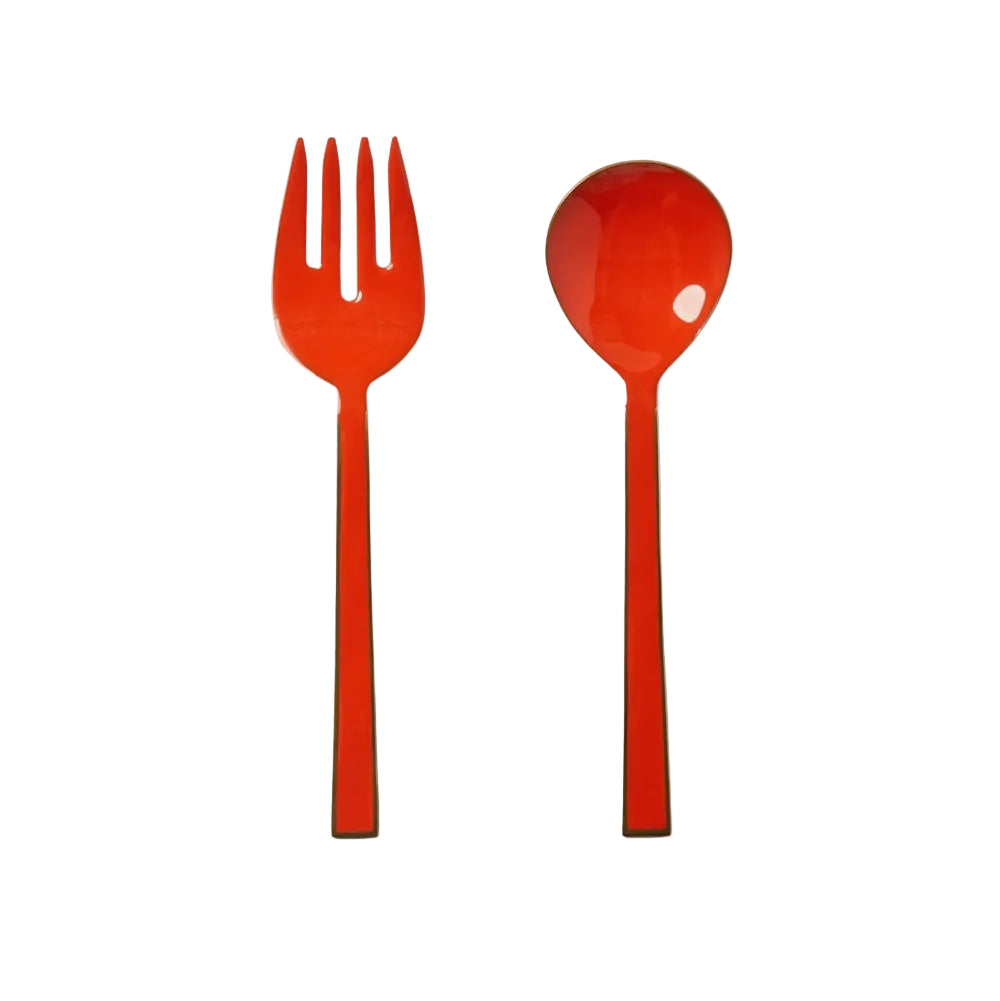 Orange Enamel Salad Severs Set
