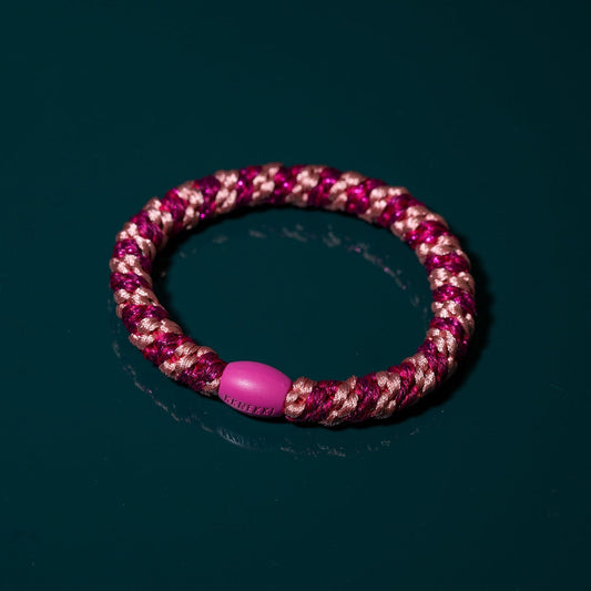 Stripe Faded Rose Electric Pink Glitter KKNEKKI Hair Tie