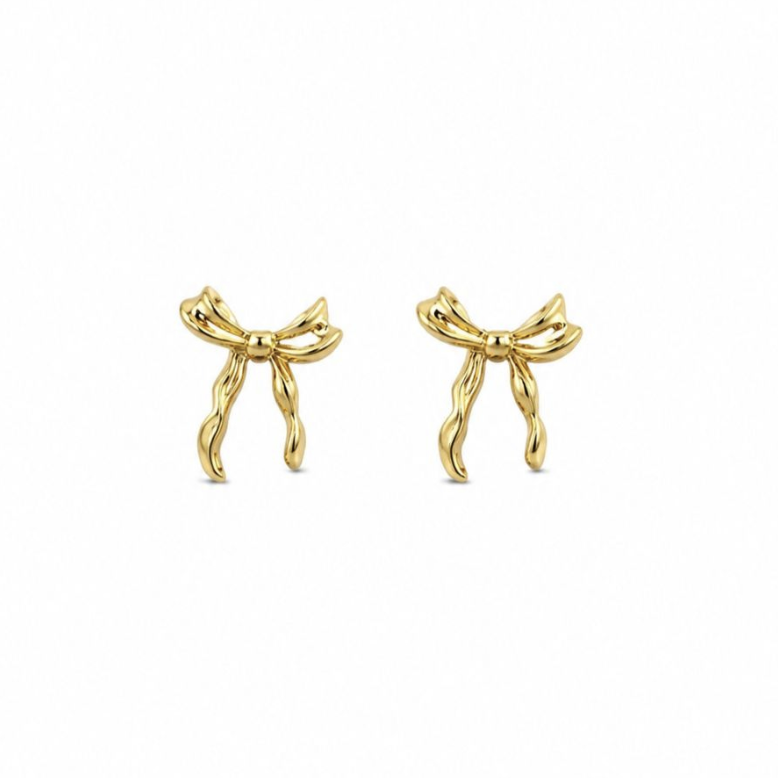Crinkle Bow Gold Earrings