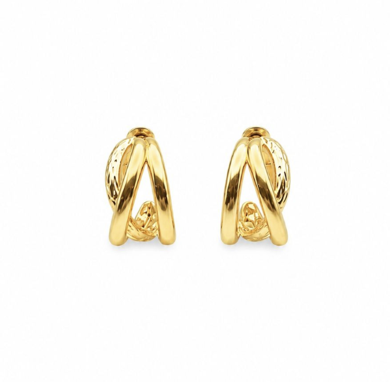 Triple Ring Gold Huggie Earrings