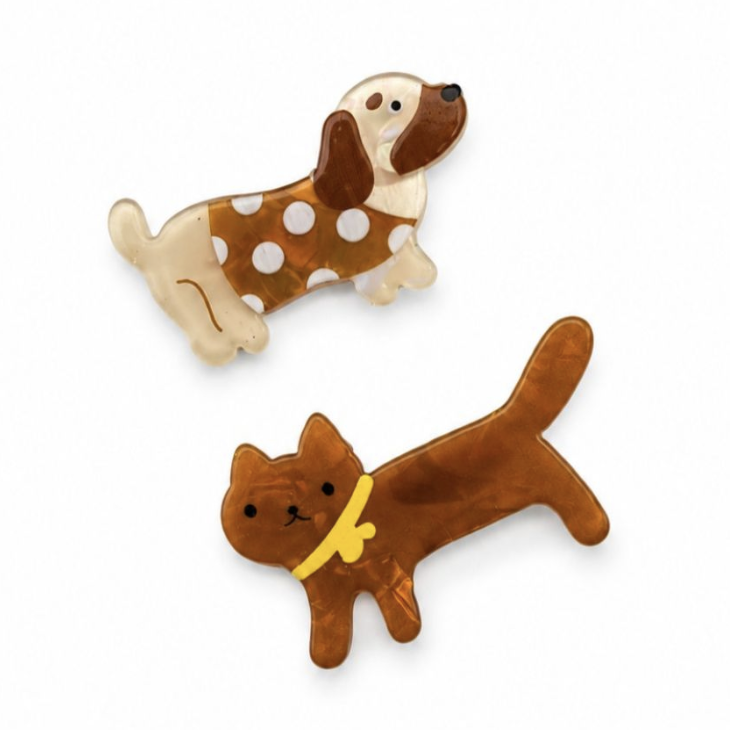 Brown Cat & Dog Hair Slide Set of 2