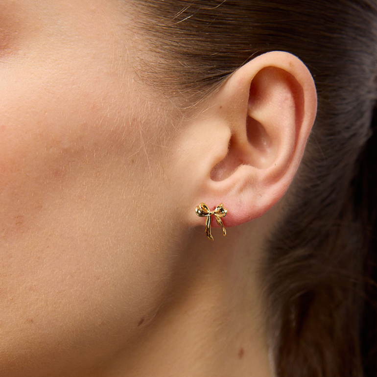 Crinkle Bow Gold Earrings