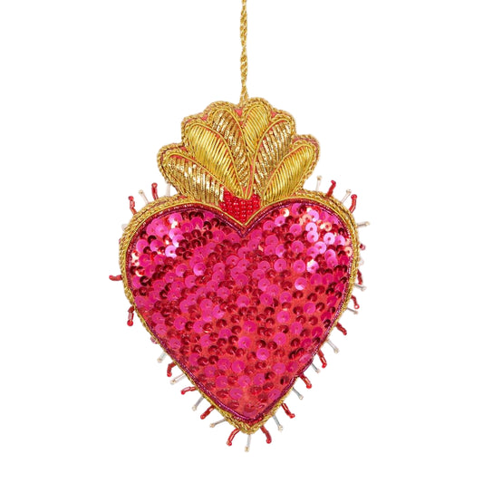Fuchsia Sequin Heart Decoration