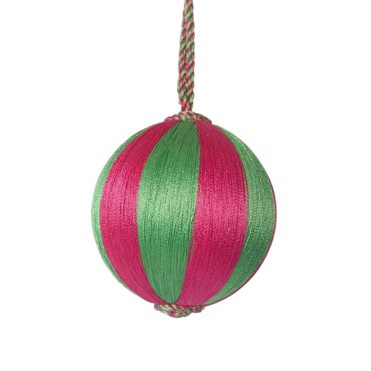 Silk Stripe Bauble Pink & Green