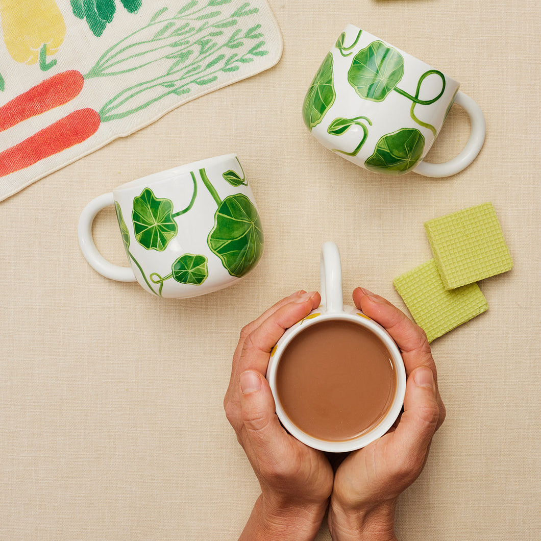 Green Nasturtium Sunny Day Mugs Set of 2