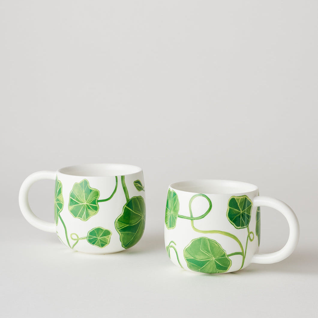 Green Nasturtium Sunny Day Mugs Set of 2