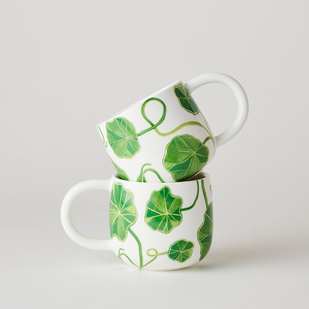 Green Nasturtium Sunny Day Mugs Set of 2