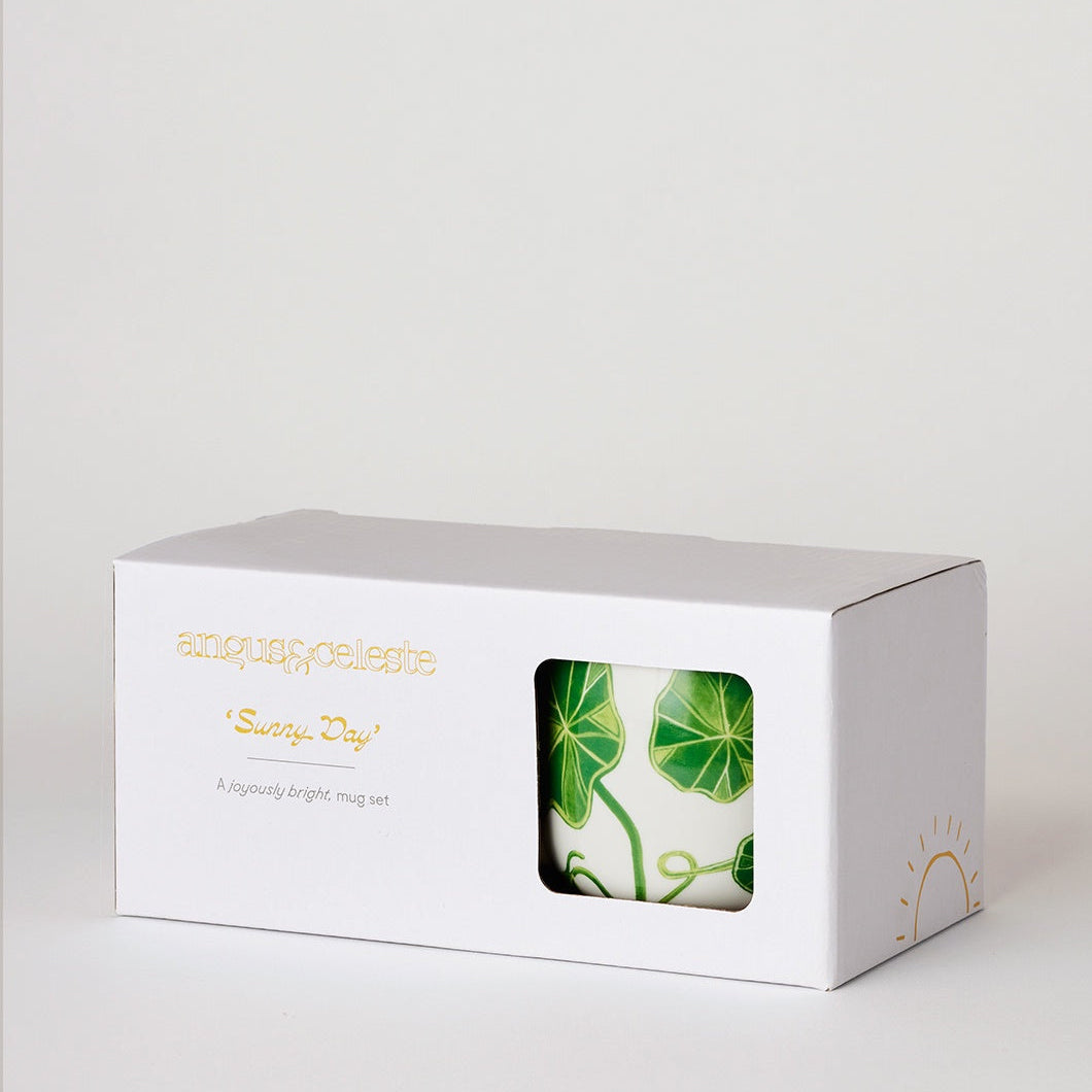 Green Nasturtium Sunny Day Mugs Set of 2