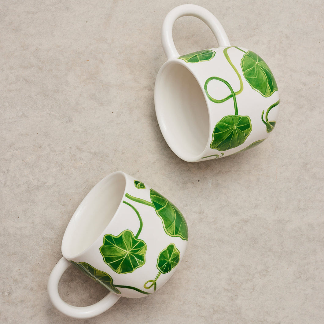Green Nasturtium Sunny Day Mugs Set of 2
