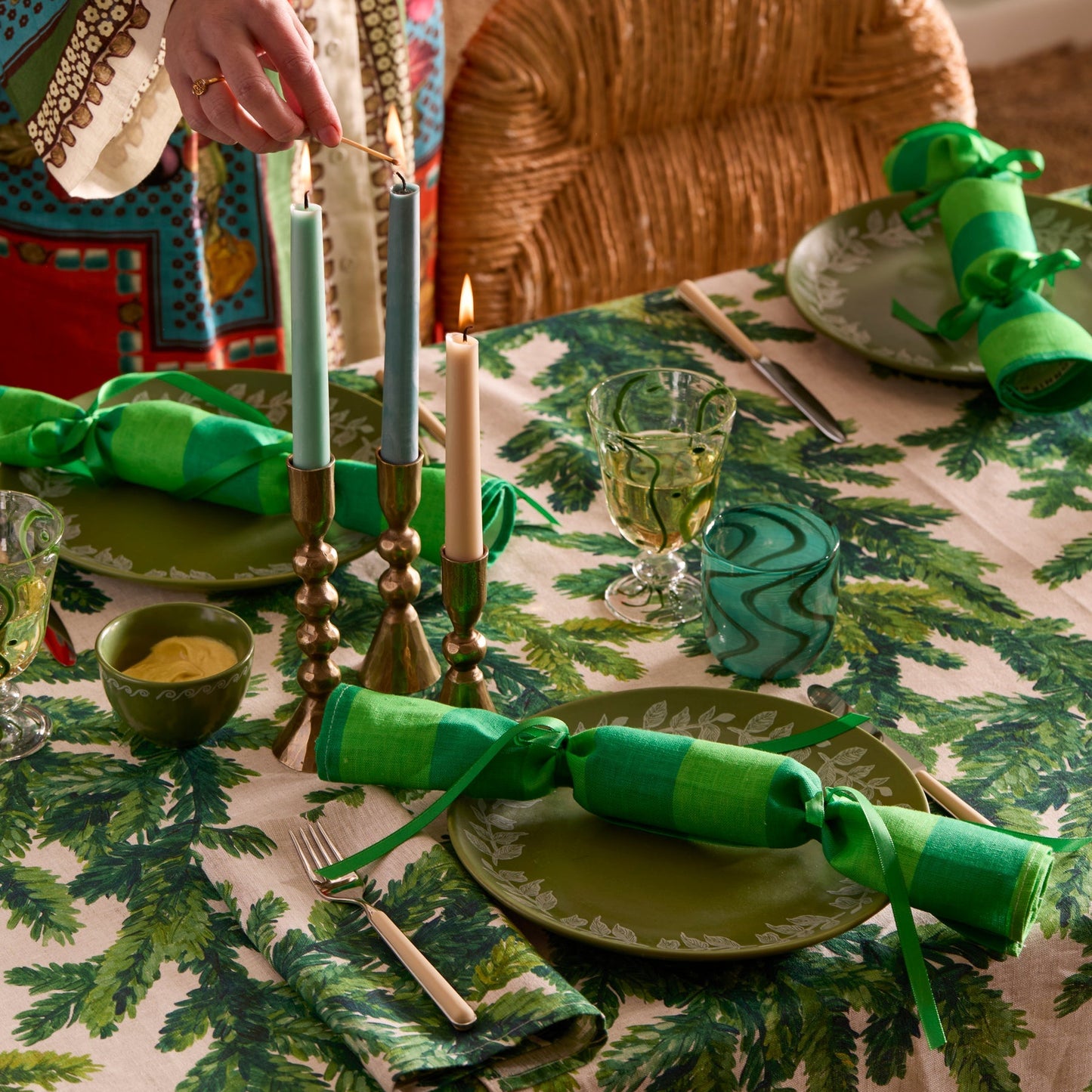 Festive Foliage Green Tablecloth