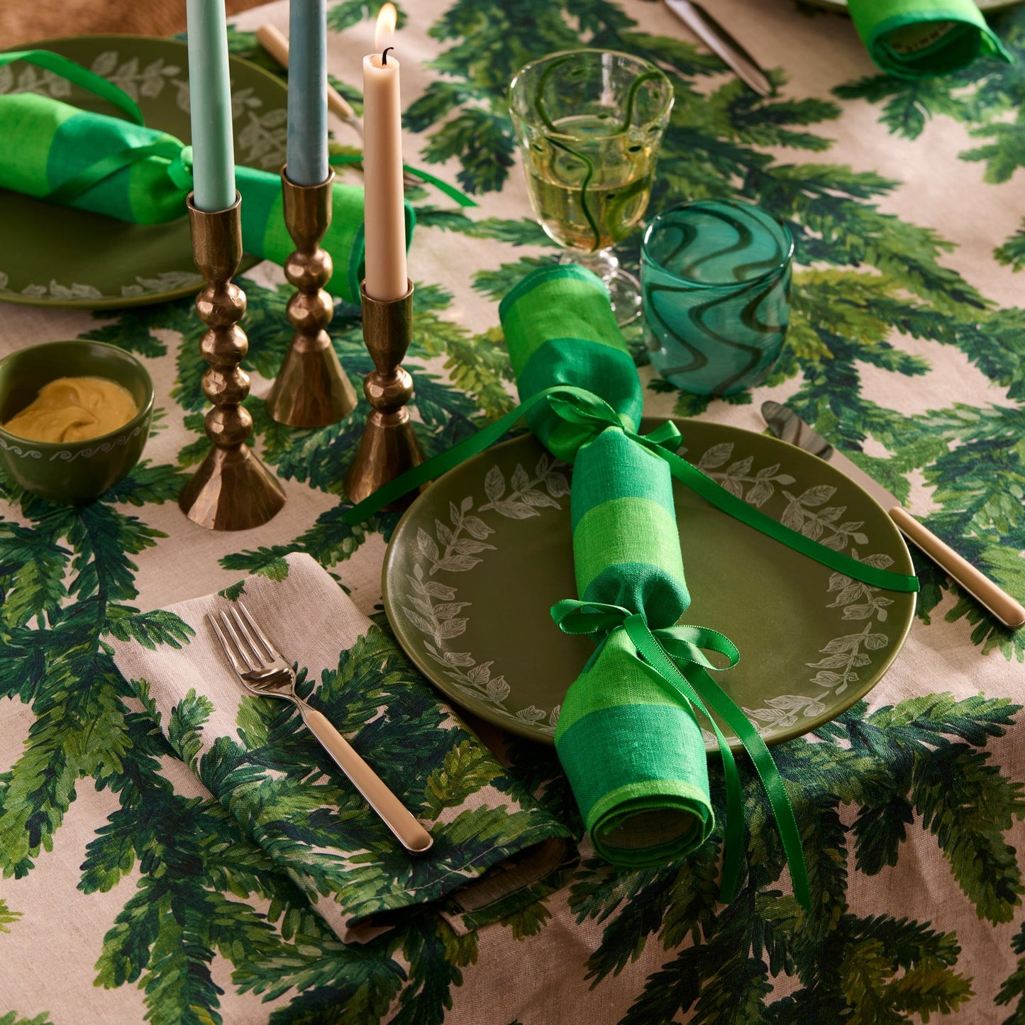 Festive Foliage Green Tablecloth