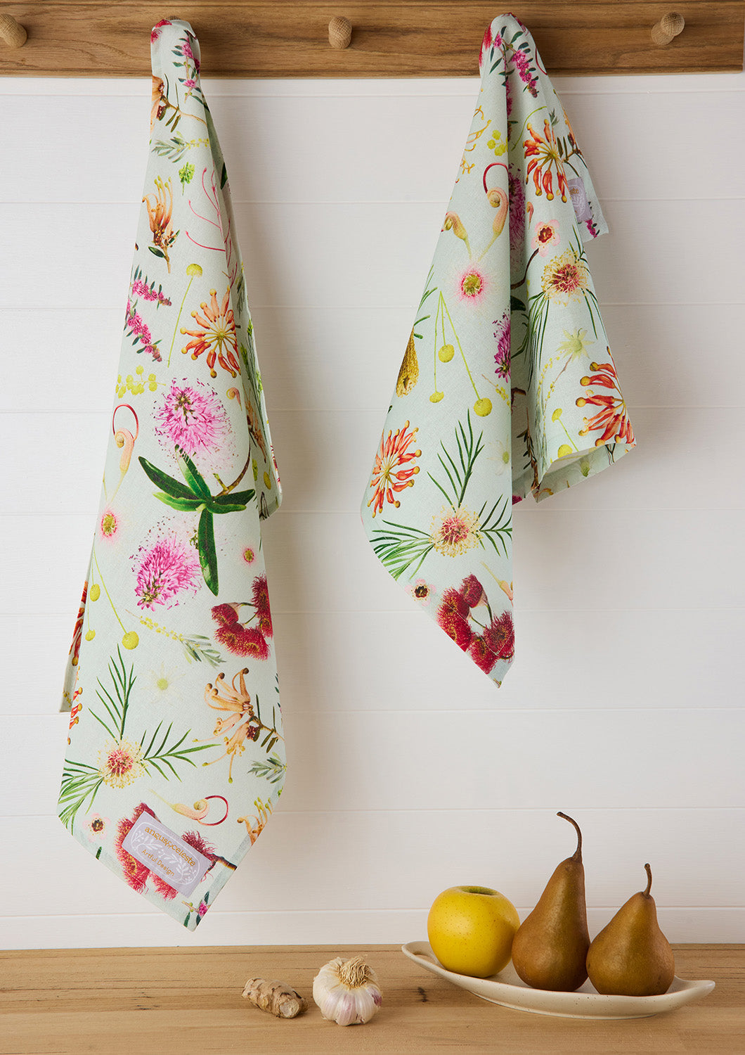Australian Flora Mint Linen Blend Tea Towel