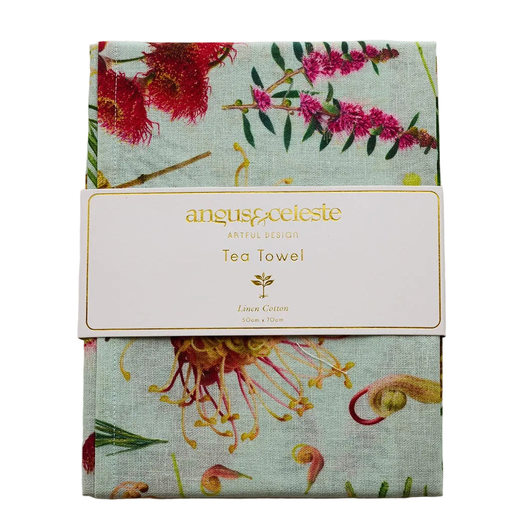 Australian Flora Mint Linen Blend Tea Towel