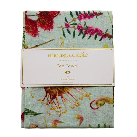 Australian Flora Mint Linen Blend Tea Towel