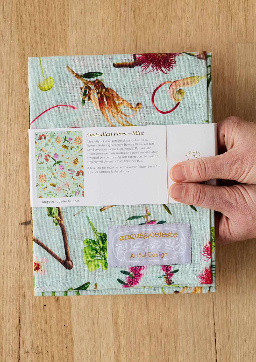 Australian Flora Mint Linen Blend Tea Towel