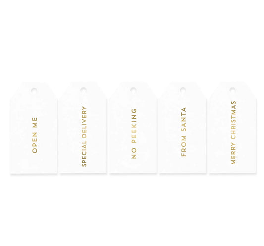 Xmas Tags Gold on Matte White 10 Mixed
