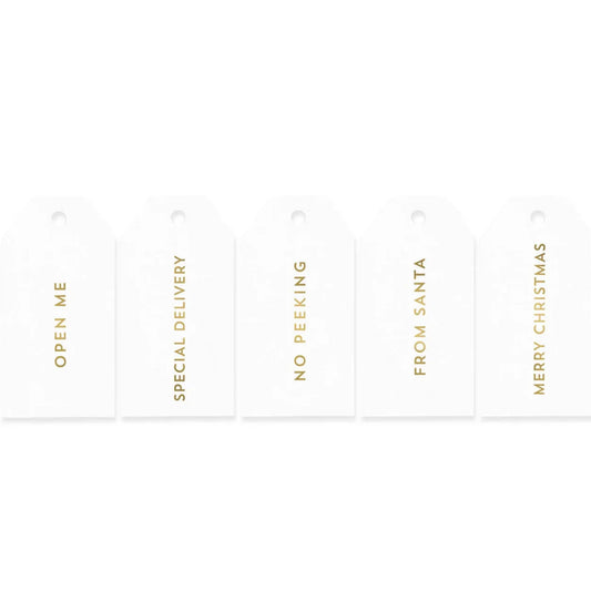 Xmas Tags Gold on Matte White 10 Mixed