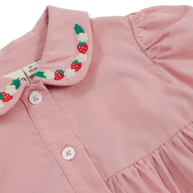 Wild Strawberry Corduroy Collar Kids Dress