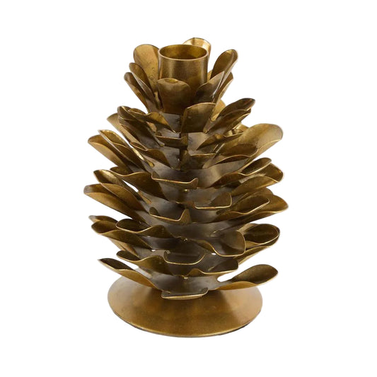 Antiqued Metal Pinecone Candle Stand Large