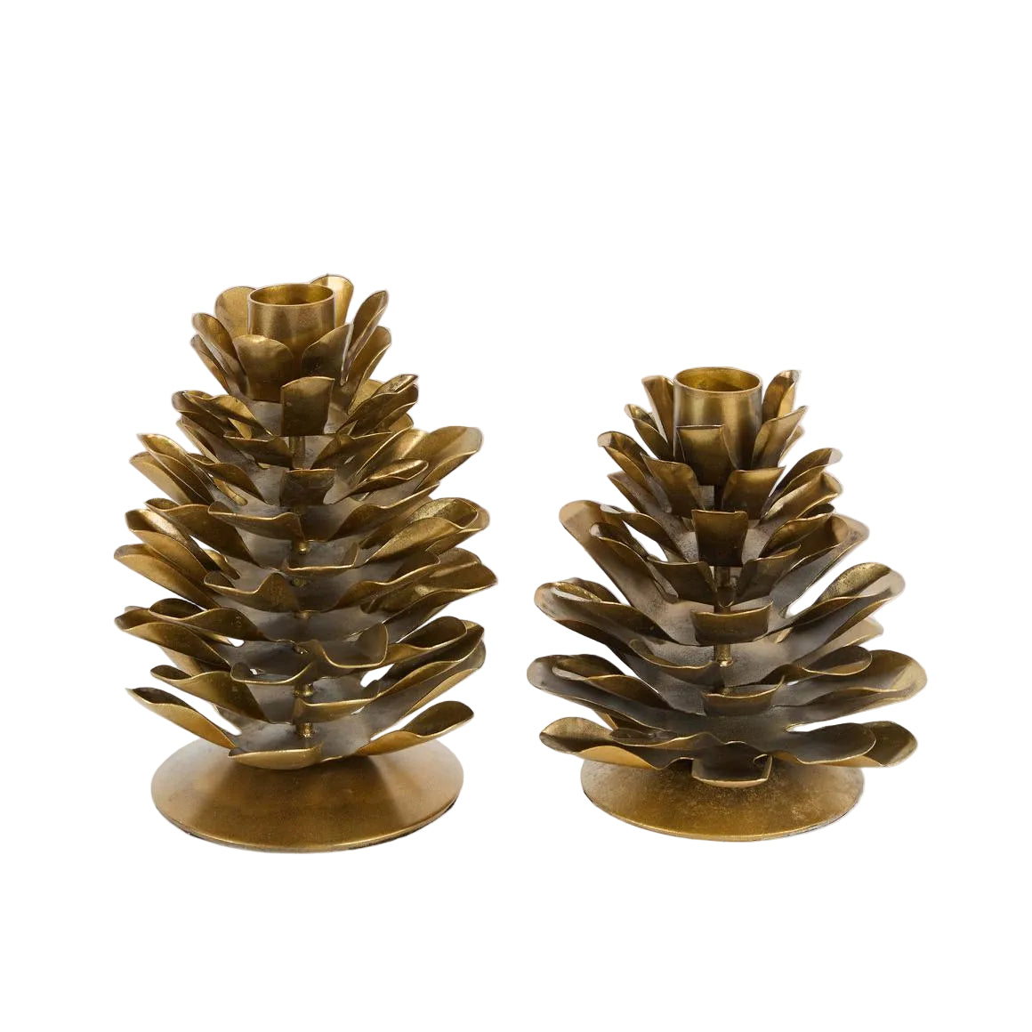 Antiqued Metal Pinecone Candle Stand Small