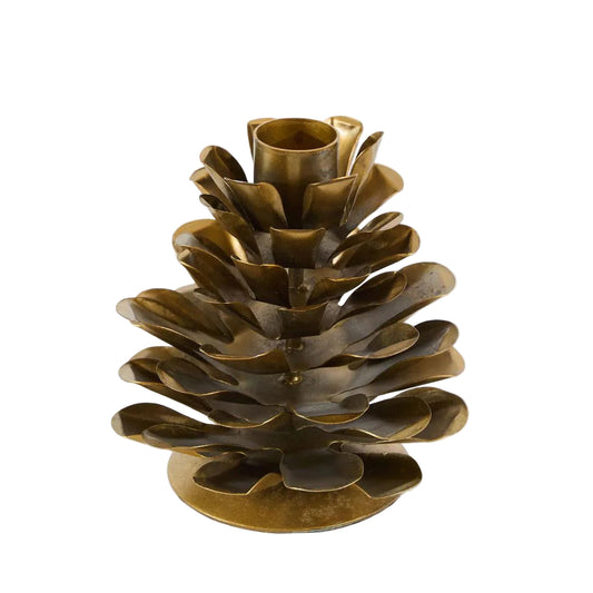 Antiqued Metal Pinecone Candle Stand Small