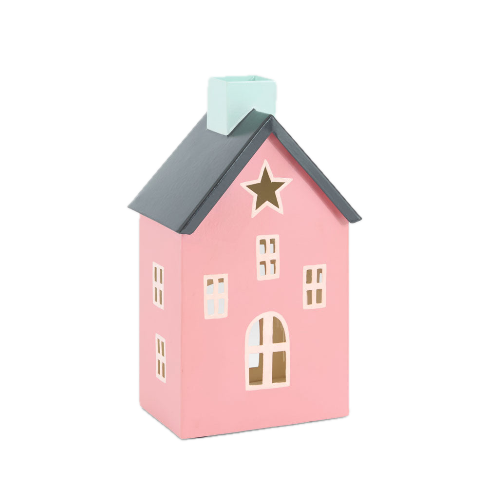 Pink Cottage Hand Painted Metal House