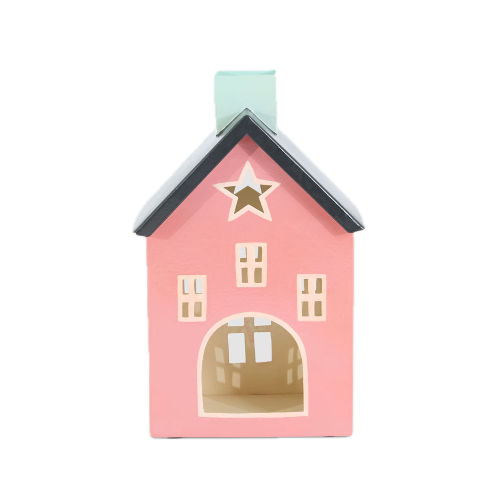 Pink Cottage Hand Painted Metal House
