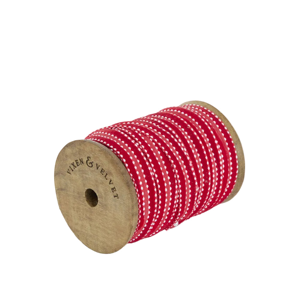 Scarlet Velvet Ticking Ribbon 10m