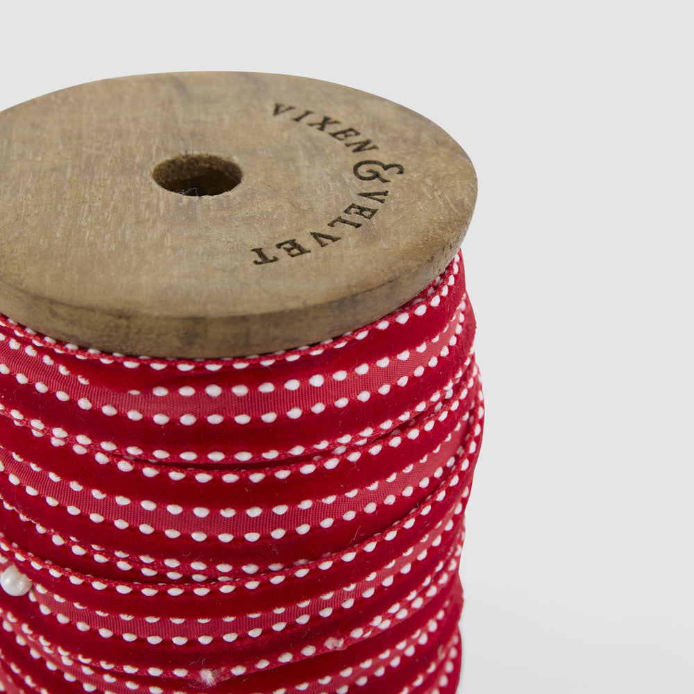 Scarlet Velvet Ticking Ribbon 10m