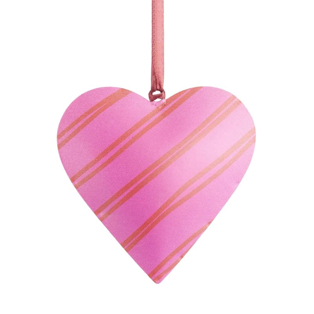 Pink & Red Stripe Joy Heart Decoration