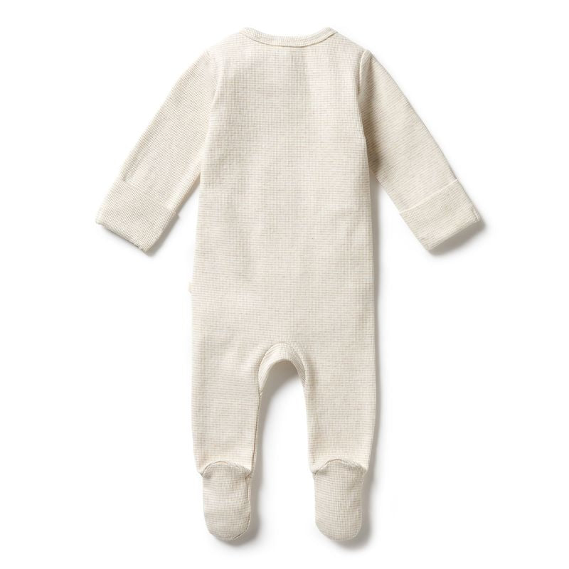 Oatmeal Organic Stripe Rib Zipsuit with Feet