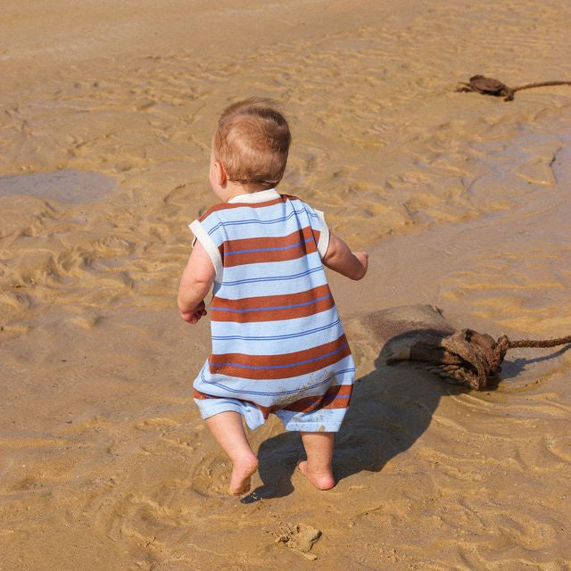 Organic Knitted Club Stripe Button-Up Baby Romper
