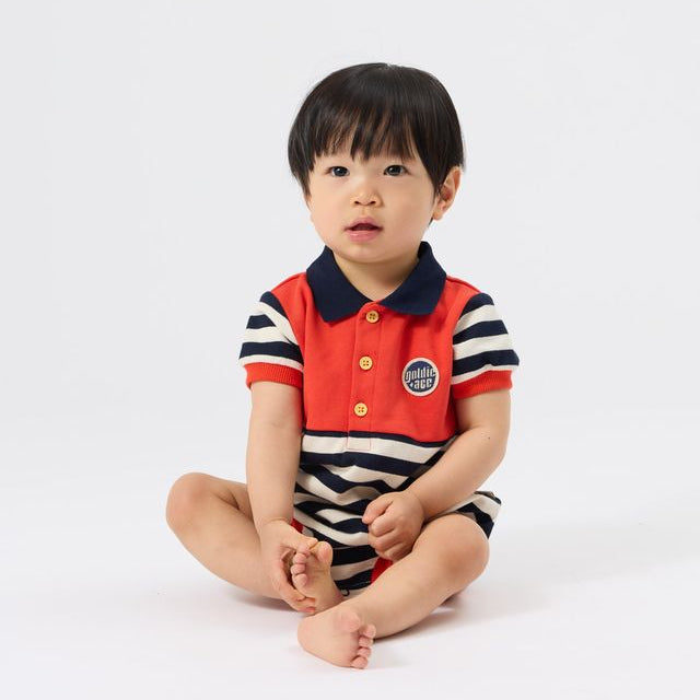 Panelled Stripe Polo Romper