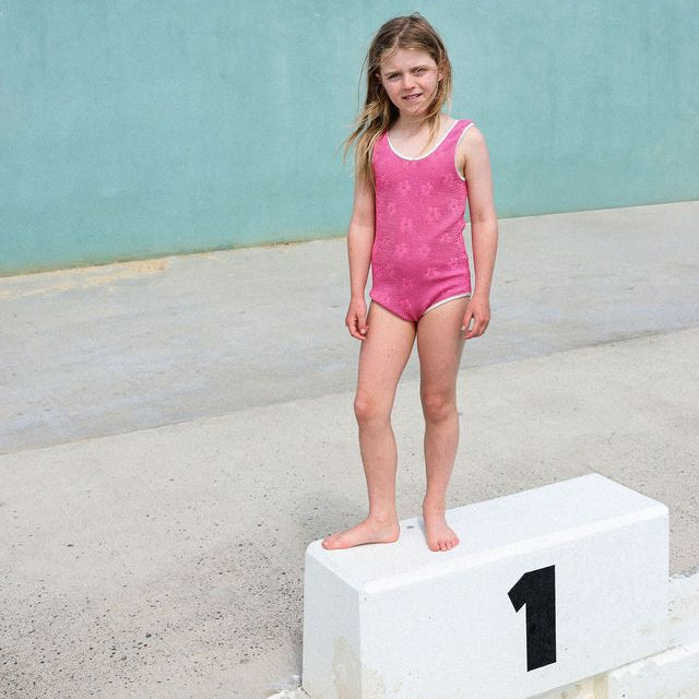 Berry Ribbed Posy Kids Swim Suit