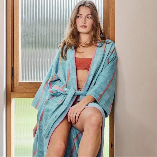 Aegean Stripe Bamboo Terry Bath Robe