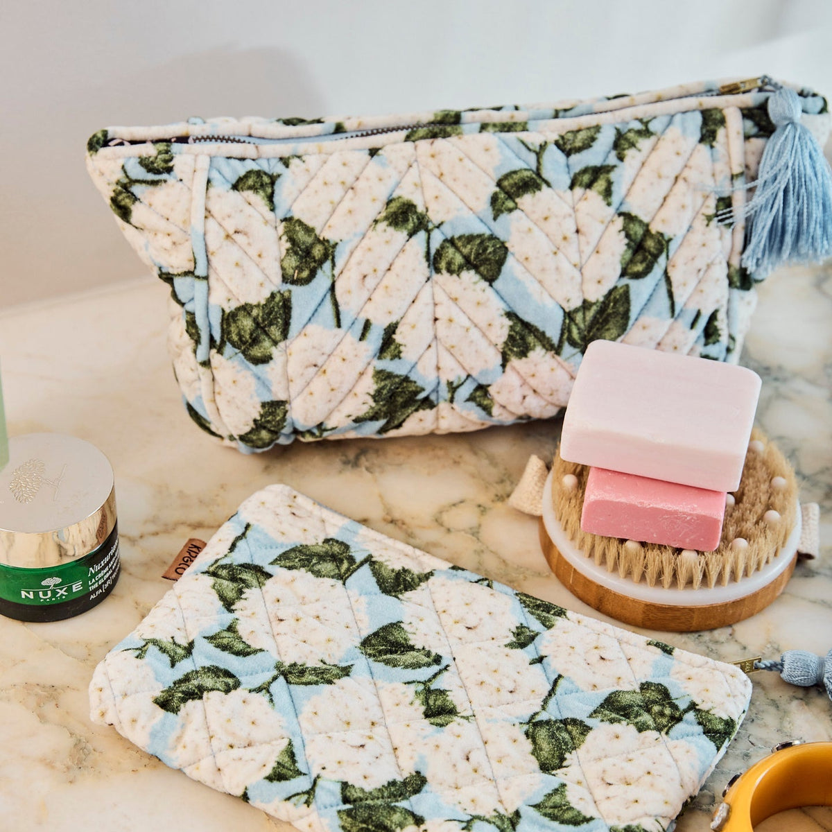 Hydrangea Blue Velvet Toiletry Bag