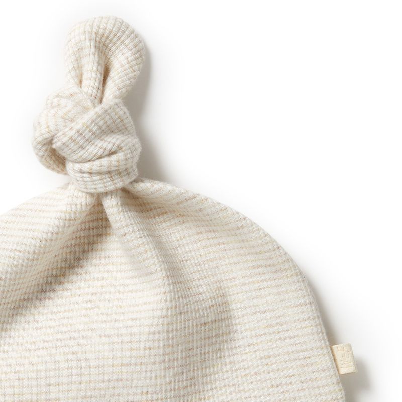 Oatmeal Organic Stripe Rib Knot Hat